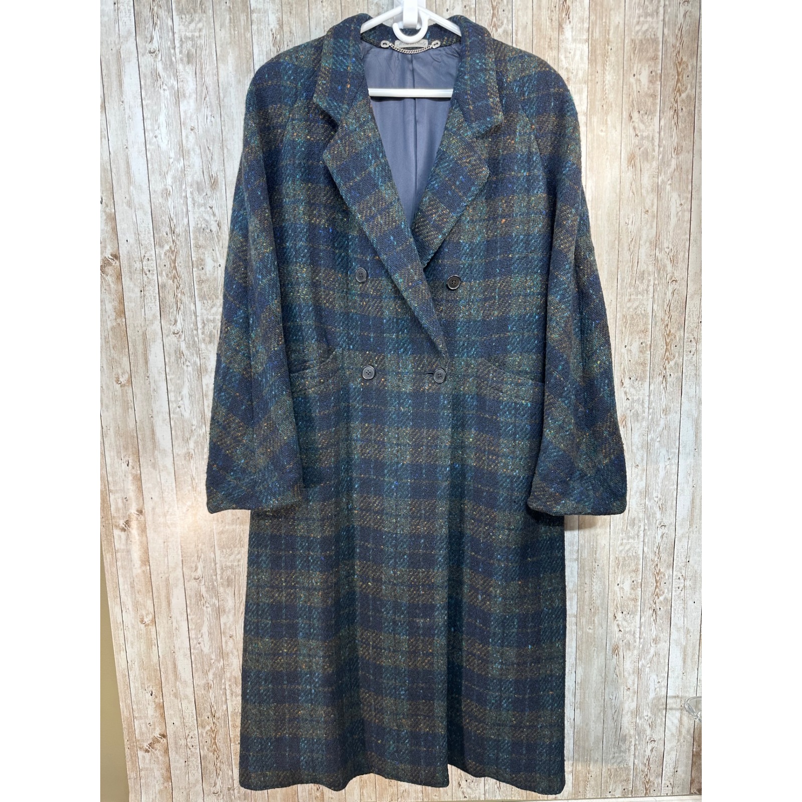 Burberrys '80's Italian Vintage 100% Wool Coat Blue And Orange Plaid Size 16